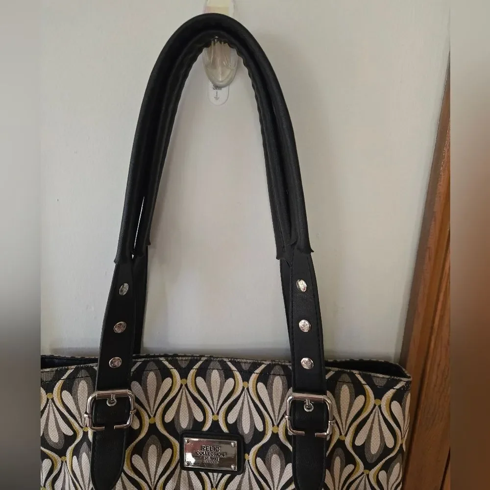 Relic by Fossil Geometric Canvas Tote Bag – Grey, Black & Yellow
